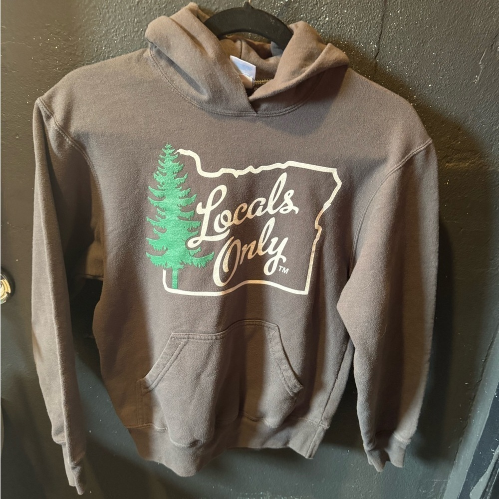 Kids Oregon Locals Only Grey Hoodie with Green Graphic